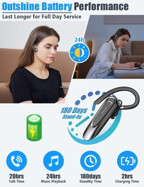 Link Dream Bluetooth Earpiece Wireless CVC8.0 Headset for Cell Phone Dual Mic Noise Canceling Handsfree Phone Earpiece with Mute 20Hrs Talk Time 1...