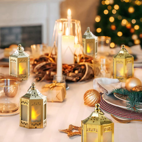 LampLust Gold Mini Lanterns for Centerpieces, 6 Pack LED Star Lantern, Batteries Included, Small Ramadan Lanterns Decorative Indoor, Ramadan Decor...