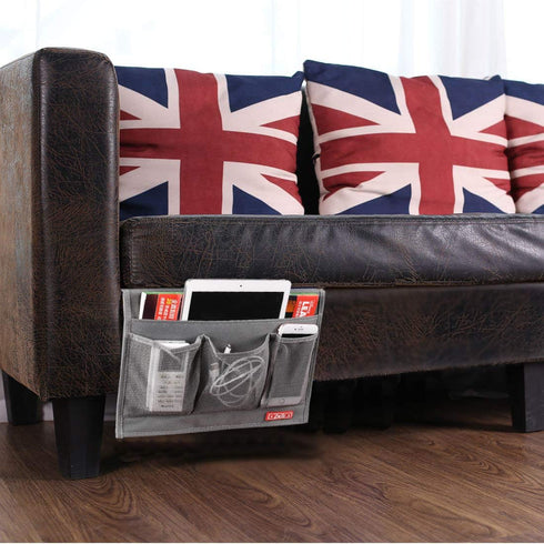 Bedside Storage Organizer, Table Cabinet Bedside Organizer Caddy for Remotes Phone Glasses (Classic 4 Pockets-Grey)...