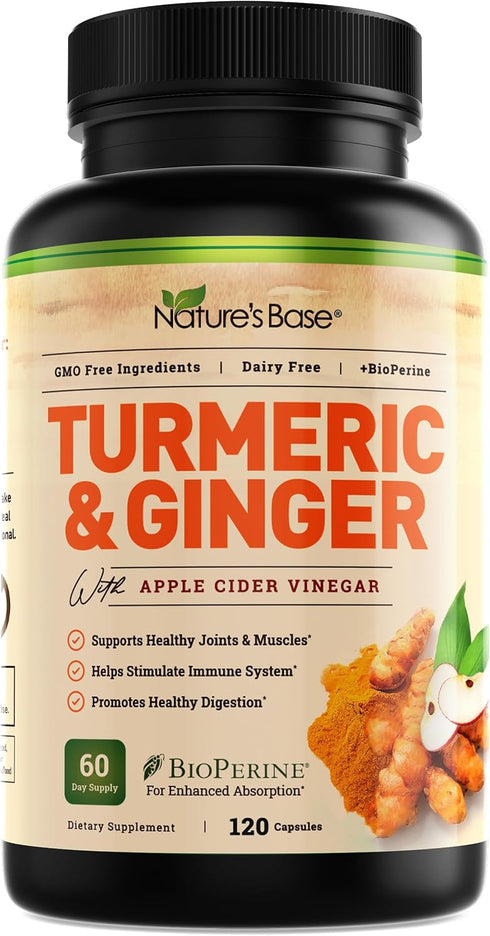 Turmeric and Ginger Supplement - Turmeric Curcumin Pills - with Apple Cider Vinegar & BioPerine Black Pepper - 95% Curcuminoids -120 Capsules...