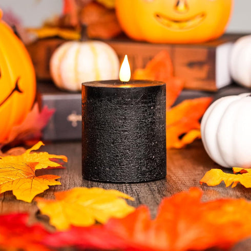 smtyle Halloween Black Fllickering Flameless Candles Home Decor Battery Operated with None-Moving Flame Wick LED Pillar Candle 3 x 3 inch...