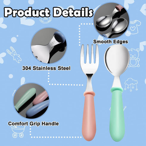 12 Pieces Toddler Utensils,Stainless Steel Baby Forks and Spoons Silverware Set,Kids Silverware Set Children's Cutlery Set with Round Handle,Toddl...
