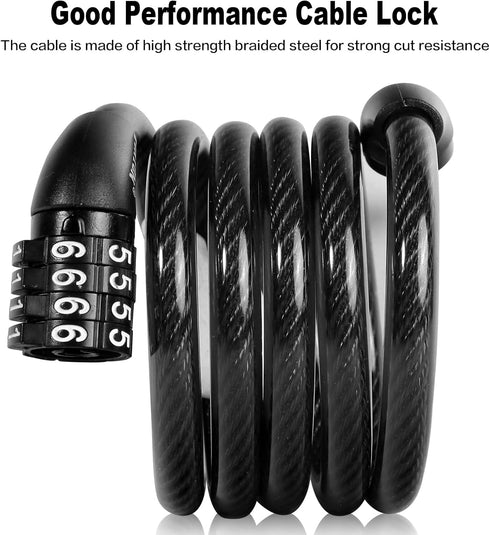 Bike Lock Cable, Bike Accessories Bicycle Lock, Bike Locks Heavy Duty Anti Theft, Combination Cable Lock for Outdoor Equipment, Black (1 Pcs, 3Ft,...