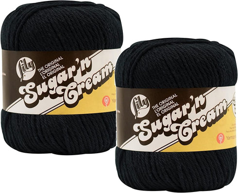 Bulk Buy: Lily Sugar 'n Cream 100% Cotton Yarn (2-Packs) ~ Solids ~ 4 oz. Super Size Skeins (Black SS #18040)2......