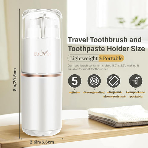 5 in 1 Travel Toothbrush Case with Cup Comb Mirror Shampoo Dispenser, Portable Toothpaste Toothbrush Holder Travel, Multifunctional Toothbrush Con...