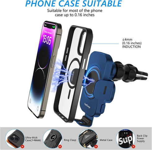 Wireless Car Charger, Fast Charging 15W Auto Clamping Car Charger Phone Holder Phone Mount for iPhone15 14 13 12 11 Pro Max Xs, Samsung Galaxy S23...