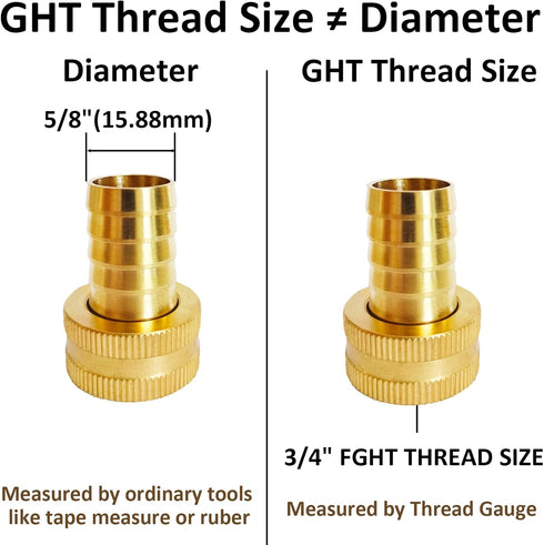 2Pcs 5/8" Barb x 3/4" Female GHT Thread Swivel Hex Brass Garden Water Hose Pipe Connector Copper Fitting with Stainless Clamp House/Boat/Lawn/Powe...