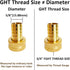 2Pcs 5/8" Barb x 3/4" Female GHT Thread Swivel Hex Brass Garden Water Hose Pipe Connector Copper Fitting with Stainless Clamp House/Boat/Lawn/Powe...