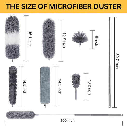 Dusters for Cleaning, 7Pcs Microfiber Duster with Extension Pole Up to 100Inches, Machine Washable Ceiling Fan Cleaner Duster for Cleaning Cobweb,...
