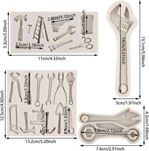 Construction Tools Fondant Silicone Molds Hand Tool Chocolate Mold Wrench Mold For Cake Decoration Cupcake Topper Candy Polymer Clay Gum Paste Set...