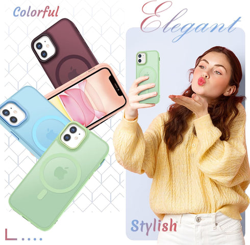 for iPhone 11 Case, Matte Magnetic Phone Case with 1 Screen Protector, Compatible with Magsafe, Translucent Frosted Slim Shockproof Protective Cov...