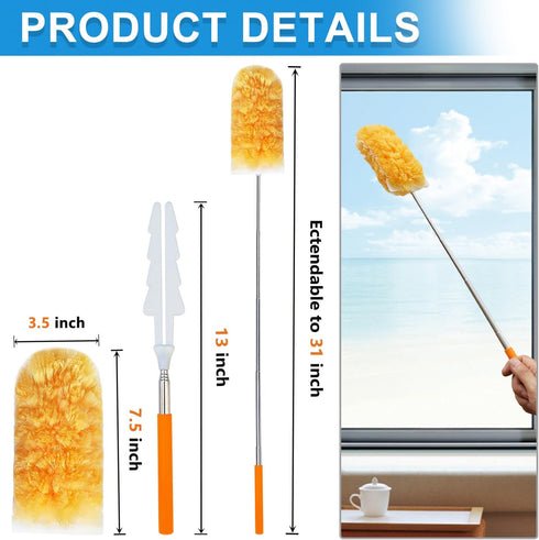 12 Pcs Extendable Microfiber Duster Kit, 2 Extendable Handles Up to 30 Inches, 10 Replaceable Dual-Sided Microfiber Dusters, More Efficient and Du...