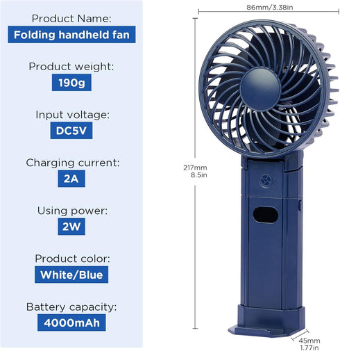 SIX FOXES 2024 New Portable Handheld Fan, 3 in 1 Portable Fan Rechargeable, Display Electricity in Real Time, 4000mAh, 3 Speed Wind, with Base, US...