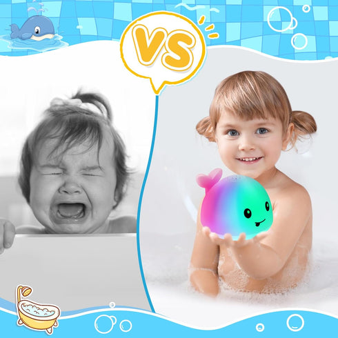 2024 Upgraded Baby Bath Toys, Girls Water Table Pool Toys Light Up Bath Toys for Kids Ages 1-3 Babies 6-12-18 Months, Pink Whale Sprinkler Spray B...