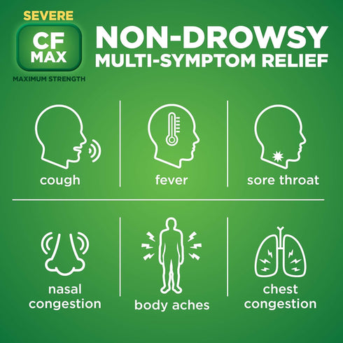 Amazon Basic Care Tussin Severe CF Max Syrup, Multi-Symptom Cough, Cold and Flu Liquid Medicine, Non-Drowsy, Relieves Cough, Sore Throat, Body Ach...