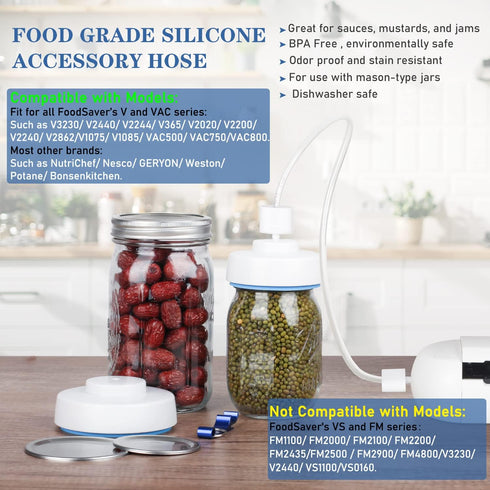 Mason Jar Vacuum Sealer Kit with Accessory Hose for Wide and Regular Mouth Jars, Manual Portable Vacuum Pump and Lid Opener...