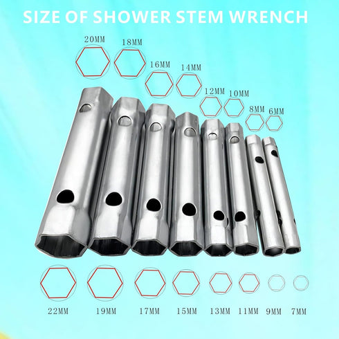 10Pcs Dual-Ended Shower Valve Socket Wrench Set Faucet Nut Removal Tool for Removing Tub & Shower Valve Plumbers Socket Set Compatible Extended Sp...