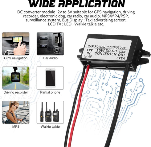 Weewooday 2 Pieces 12V to 5V Converter DC-DC Buck Module Micro USB Power Adapter Car Power Converter Regulator...