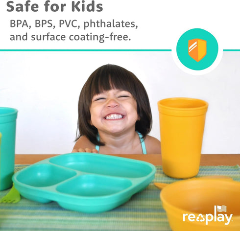 Re-Play Toddler Plates with Dividers - Deep-Walled 3 Compartments Divided Plates for Kids - Dishwasher & Microwave Safe - Made in USA - Set of 3-7...