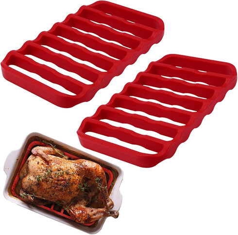 2 Pack Silicone Roasting Racks Non Stick Easy-Clean Cooling Rack for Cooking Baking Steaming (2pack-red)...