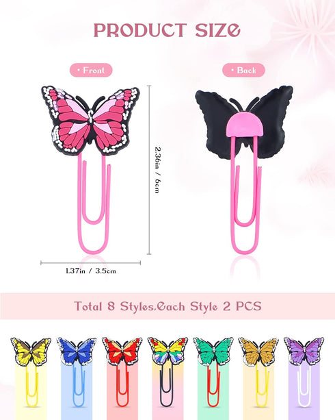 16 Pcs Cute Bookmark Paper Clips Cartoon Silicone Bookmarks with Colorful Paperclips for Kids School Teacher Office Supply Student Stationery (But...