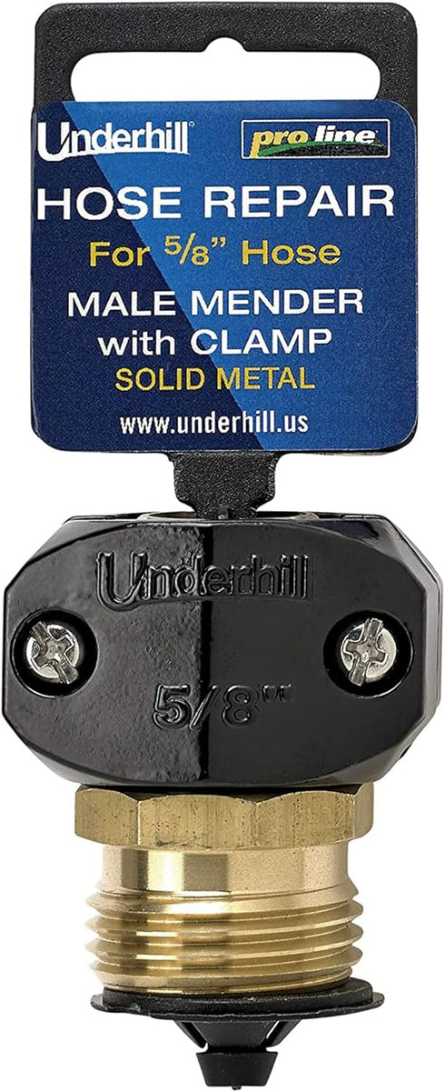 Underhill Garden Hose Repair Kit, Clamp Connectors, 5/8 Inch Clamps with Male Mender, Heavy-Duty Brass Fittings, Menders with Clamp, HR-58M...