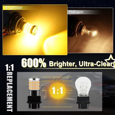 iBrightstar 3157 LED Bulb Amber, 3157a LED Turn Signal Bulbs Super Bright for Rear Front Blinker Lights and Turn Signal Lights, 2 Pack...