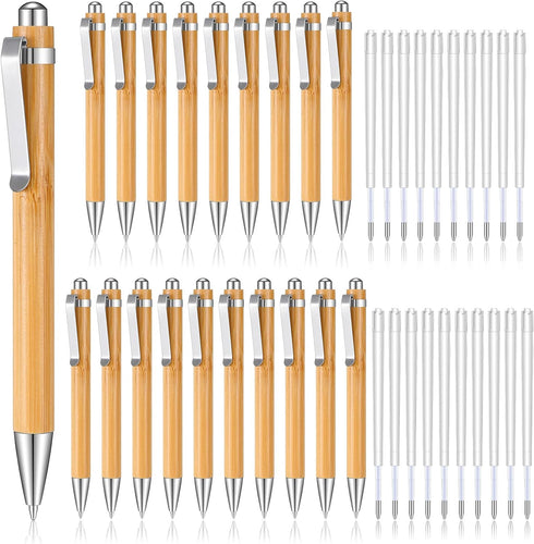 Fainne Bamboo Pens Bulk Wood Natural Engraving Retractable Bamboo Pen with Extra Black Ink Refills Ballpoint Pen Journaling Pen, Gift for Graduati...