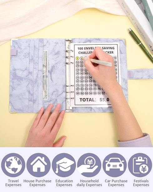 100 Envelopes Money Saving Challenge Binder - A5 Money Saving Budget Binder Easy and Fun Way to Save $5,050 Savings Challenges Book with Envelopes...