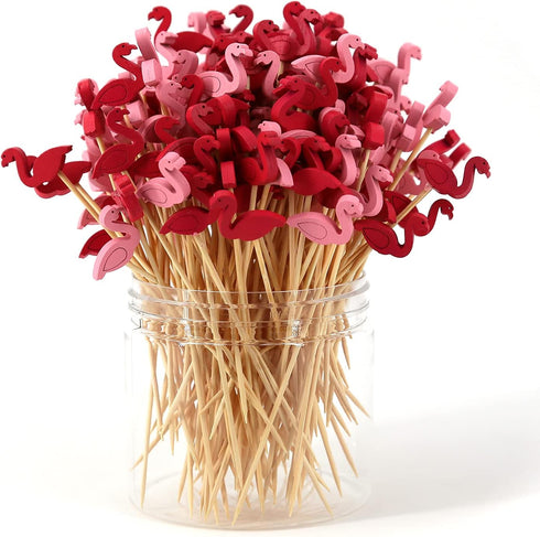 Cocktail Picks 200 Counts Handmade Sticks Wooden ?Natural Bamboo Toothpicks Cocktail Sticks Party Supplies (Flamingo)…...
