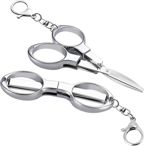 Folding Scissors,2 Pcs Keychain cissors, Safety Portable Travel Trip Scissors,Stainless Steel Telescopic Cutter Used for Home, Office, Fishing (Cr...