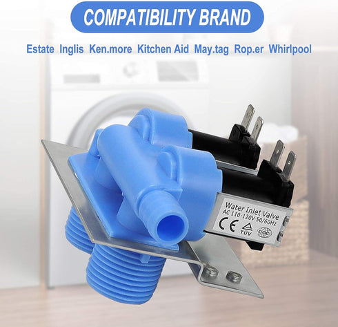 285805 Water Inlet Valve - Compatible with Whirlpool Kenmore May.tag and GE Washers wtw8500dc wtw4955h wtw5100vq2 417.97912702,110.92588210, 41797822700 (2 Year WARRANTY?