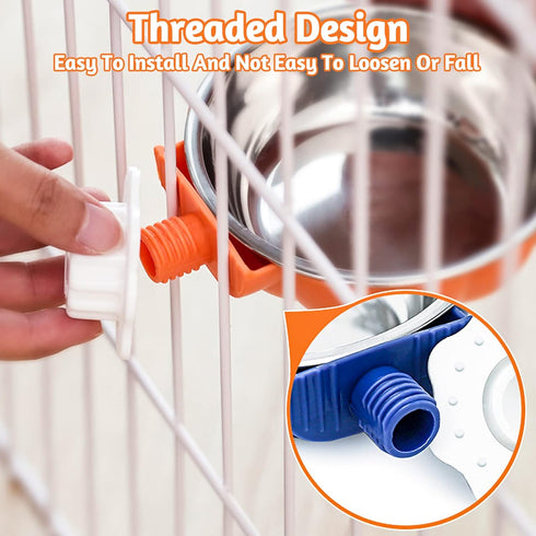 Fhiny Crate Dog Bowl, Removable Stainless Steel Pet Cage Bowl Hanging Food & Water Feeder Coop Cup for Cat, Puppy, Ferret, Birds, Guinea Pigs 2 Pa...