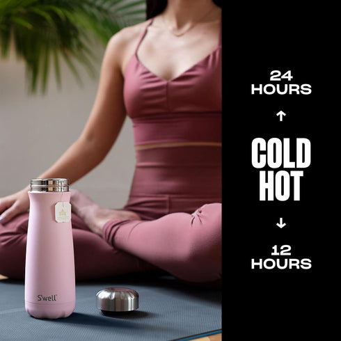 S'well Stainless Steel Traveler, 16oz, Pink Topaz, Triple Layered Vacuum Insulated Containers Keeps Drinks Cold for 24 Hours and Hot for 12, BPA F...