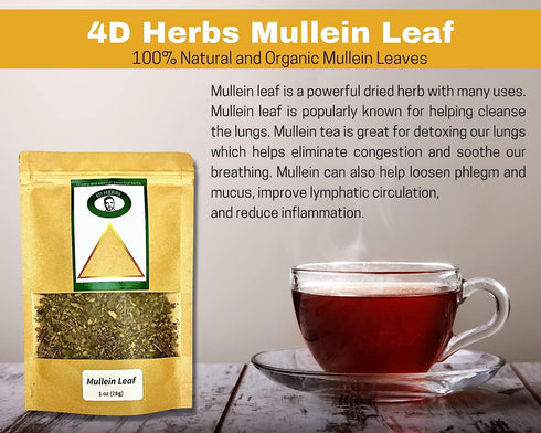 100% Natural Mullein Leaf Organic Tea - Herbal Expectorant for Respiratory - Support Lung Cleanse Caffein-Free Non-GMO Natural and Immune Support ...