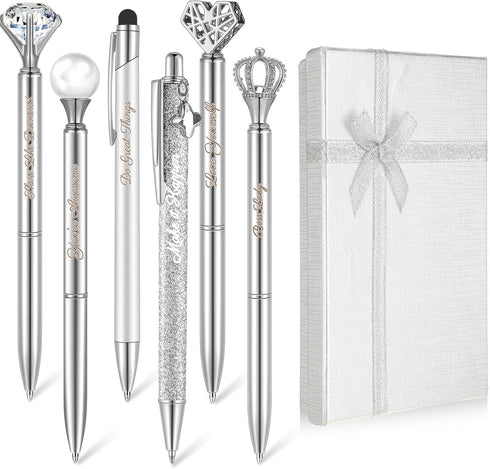 6 Pcs Fancy Pens for Women Crystal Diamond Pen for Journaling Pretty Glitter Pens Cute Inspirational Gifts for Girls School Office(Silver)...