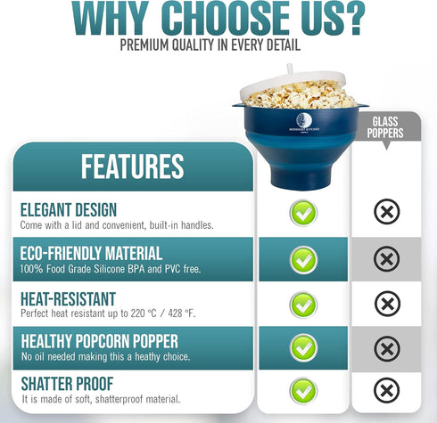 Silicone Popcorn Popper | microwave popcorn | dishwasher safe popcorn popper | air popper | popcorn bowl | 2-4 minute homemade popcorn | microwave...