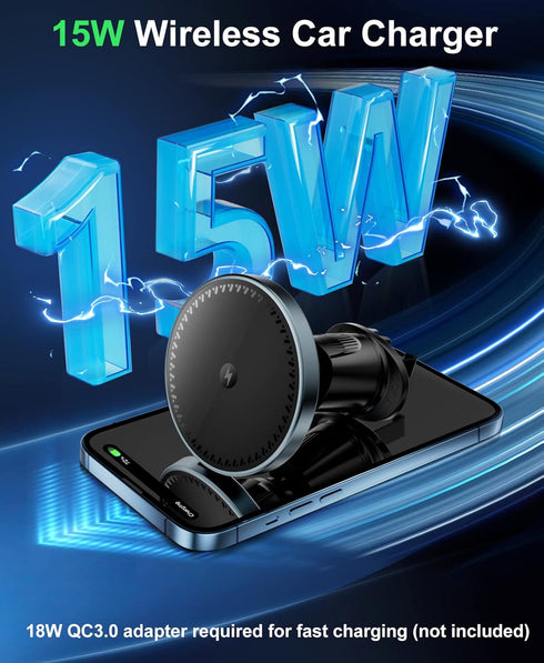 Beeasy for MagSafe Car Mount Charger, 15W Fast Charging Magnetic Wireless Car Charger, Car Phone Holder Mount for Vent ONLY Fit iPhone 15 Pro Plus...