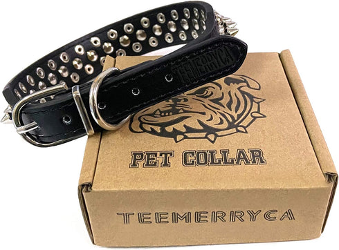 TEEMERRYCA Adjustable Microfiber Leather Spiked Studded Dog Collars with a Squeak Ball Gift for Small Medium Large Pets Like Cats/Pit Bull/Bulldog...