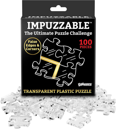 Funwares ImPuzzable Insanely Impossible Puzzle: 100-Piece Clear Acrylic Puzzle for Adults, Every Piece Unique, False Edges, False Corners, Hardest...
