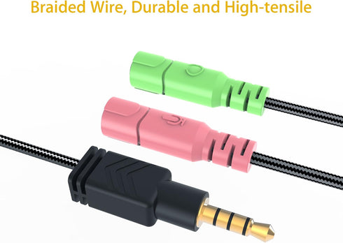 MillSO Headset Adapter, 3.3 Feet 3.5mm Mic and Audio Headphone Splitter (TRRS Male to 2 TRS Female) CTIA 4 Pole Stereo Jack Y Cable for Dual-plug ...