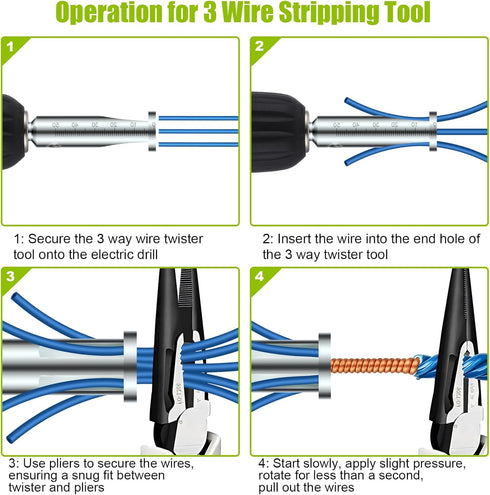 Feekoon Wire Twisting Tool, 3 Way Wire Stripping Tool and 6mm Hex Shank Cable Twister Tool, Wire Stripper and Twister for Power Drill Drivers or M...