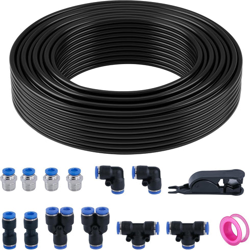 Air Line Tubing Kit, DOT 1/4 Inch OD 50 Feet (15 Meters) PA Air Line and Push to Connect Fittings, 15 Pcs Nylon Hose Tubing Compressed Pipe and Ac...
