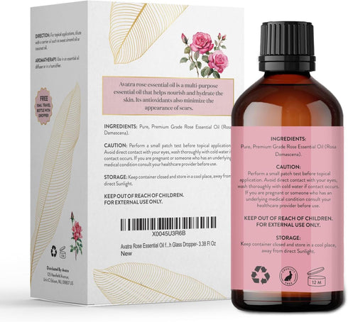 Avatra Rose Essential Oil for Diffuser, Perfume, Skin, Hair, Aromatherapy | Pure & Natural Essential Oil for Massage, Bath, Soap, Candles | Premiu...