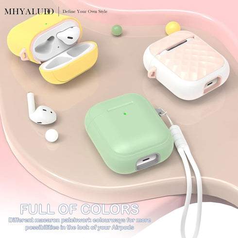 AirPods 2nd Generation Case Cover with Cleaning Kit, Full Drop Protection Cover with Lanyard, Youthful Macaroon Color for Airpods 2nd 1st Generati...