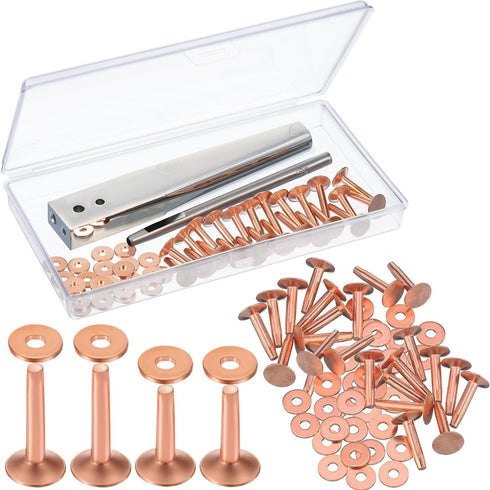 Hotop Copper Rivet and Burr Washers for Leather Work #9 and #12 Brass Rivets Setter Install Setting Tool with Hole Punch Cutter Kit for Belts Wall...