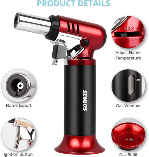 Semlos Butane Torch with Fuel Gauge, Refillable Kitchen Torch Lighter with Safety Lock and Adjustable Flame for DIY, Creme Brulee and Soldering(Bu...