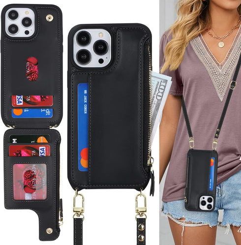 Cavor for iPhone 13 Pro Case with Card Holder,iPhone 13 Pro Wallet Case for Women,Phone Case iPhone 13 Pro Case with Strap,Crossbody Lanyard and W...