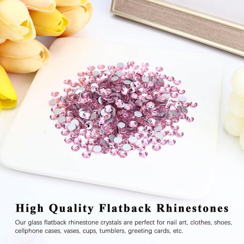 1440PCS SS20 Crystal Glass Flatback Rhinestones, Round Flat Back Crystal Gems for Nail Art and Craft Clothes, Glue Fix Diamond Stones Light Pink (...