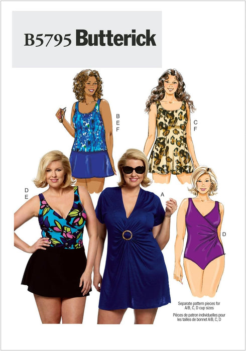 Butterick Patterns B5795 Women's Cover-Up Top Sewing Pattern, Swimdress, Swimsuit, Skirt and Briefs, Size RR (18W-20W-22W-24W)...